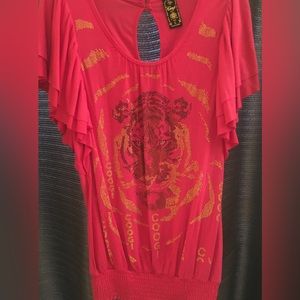 Coogi pink silk “tiger” dress with cut out back. Size large.